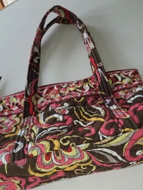 Vera Bradley Quilted Floral Bag in Brown, Pink & Yellow
